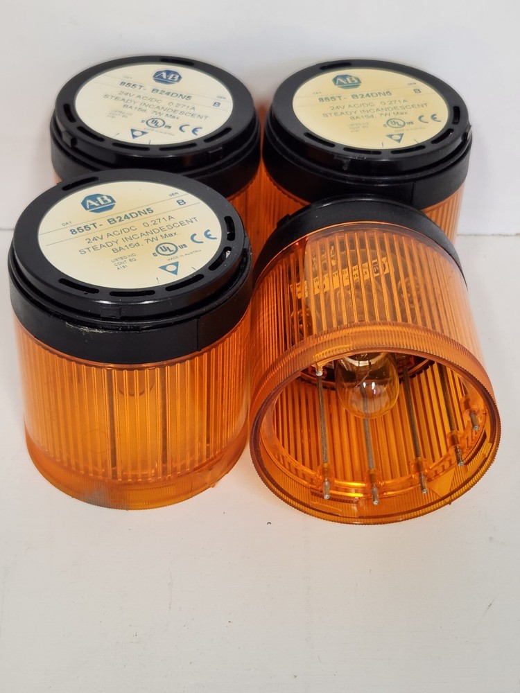 LOT OF (4) GUARANTEED! ALLEN-BRADLEY AMBER STEADY STACK LIGHT W/BULB 855T-B24DN5