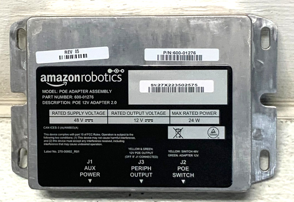 New Amazon Robotics 600-01276 POE Adapter Assembly 2.0 24W 12V/48V RJ45 Ethernet
