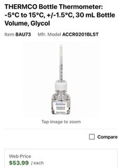 THERMCO ACCR0201S Liquid In Glass Thermometer,-5 to 15C 8RLT4 12/2025