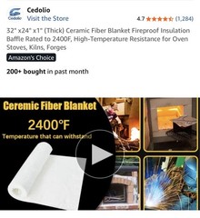 Ceramic Fiber Blanket 2400F 8# High Temp Thermal Insulation 1″x24″x32″