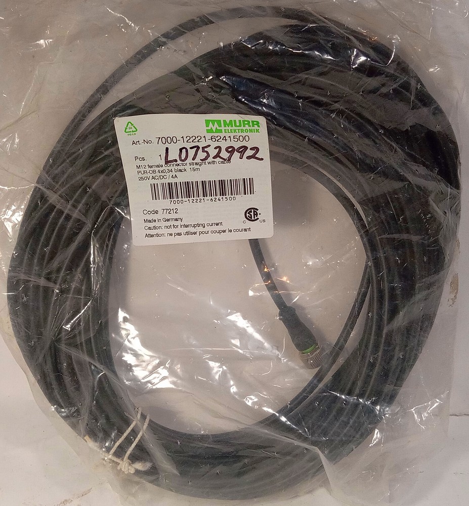 1 NEW MURR 7000-12221-6241500 15M M12 FEMALE 0° CONNECTOR CABLE NNB *MAKE OFFER*