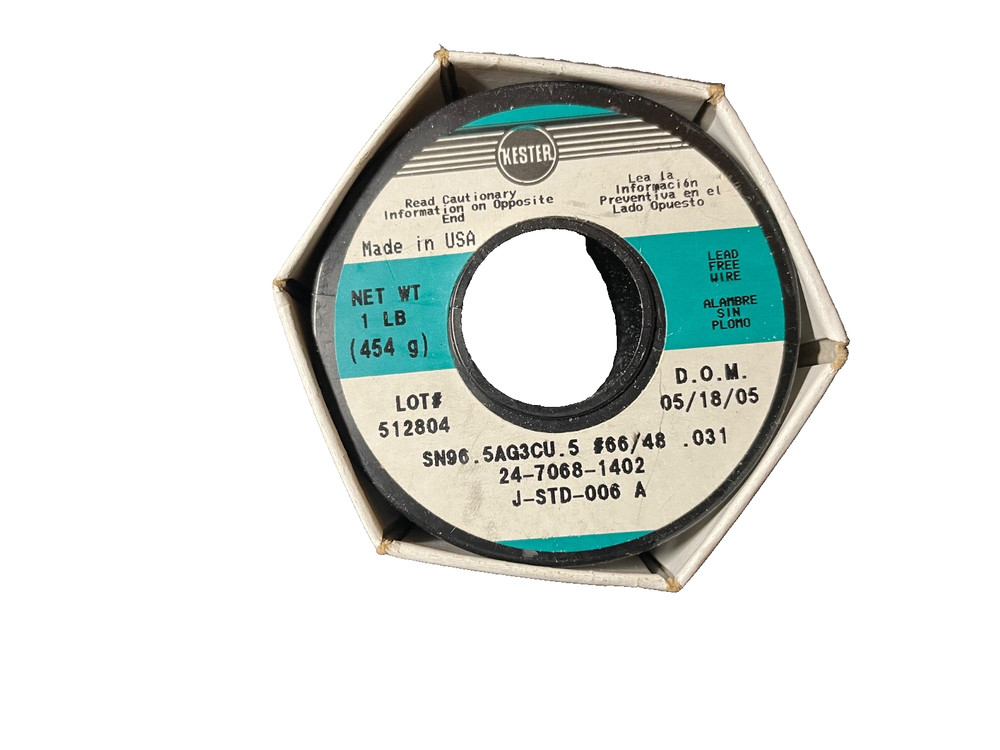 KESTER SOLDER 24-7068-1402 SOLDERWIRE 96.5/3/0.5 SN/AG/CU 0.031″Inch 0.80mm 1LB