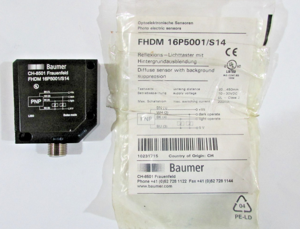 Baumer FHCM-16P5001/S14 Photo Electric Diffuse Sensor