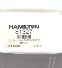 NIB HAMILTON 81327 GASTIGHT SYRINGE 1001TLL, 1.0ML
