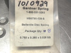 qty 8 – Gardner Spring MB075-028-S Belleville Disc Spring 0.750 x 0.380 x 0.028