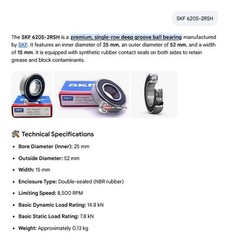 1 NEW SKF 6205-2RSH 25x52x15mm RADIAL DEEP GROOVE BALL BEARING NIB *MAKE OFFER*