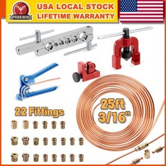 Set 25Ft 3/16″ Copper-Coated Brake Line Kit With 16 Fittings, 2 Union and 4 Nut