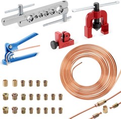 Set 25Ft 3/16″ Copper-Coated Brake Line Kit With 16 Fittings, 2 Union and 4 Nut