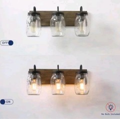 LNC Farmhouse Bathroom Vanity Light 3-Light Black & Brown w/ Mason Jar Glass