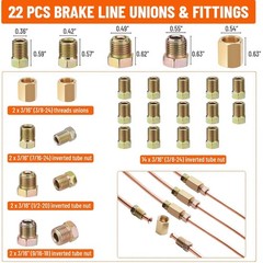 Set 25Ft 3/16″ Copper-Coated Brake Line Kit With 16 Fittings, 2 Union and 4 Nut