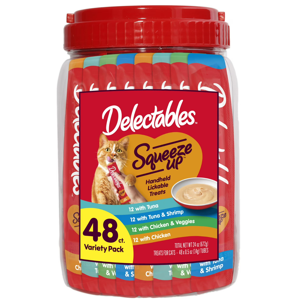 Squeeze Up Interactive Lickable Wet Cat Treats Variety Pack, 48 Count Jar