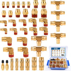43PCS Brass DOT Air Brake Line Fittings, 1/4″ 3/8″ 1/2″ Push to Connect Fittings