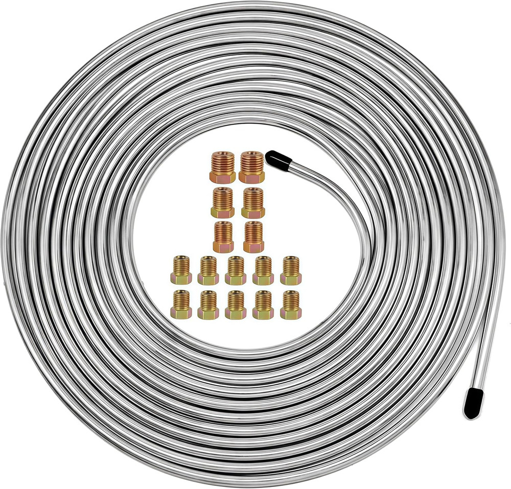 25Ft 3/16 Inch Brake Line Kit – Zinc Coated Double-Walled Steel Brake Tubing wit