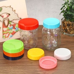 5Pcs Mason Jar Lids, Regular Mouth 86mm Storage Lids Silicone Ring, Pink