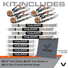 VULCAN Silver Series Axle Strap Tie Down Kit – Wire Hook Ratchet Straps