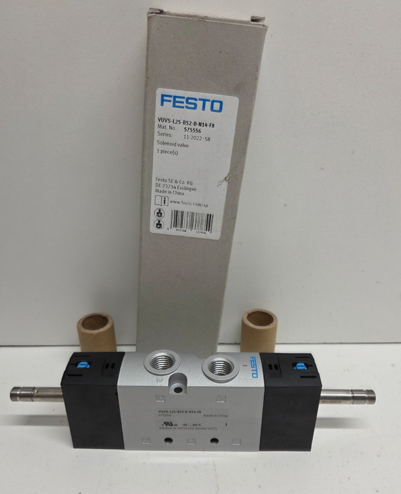 NEW IN BOX! FESTO 5/2 1/4″ PORTS SOLENOID VALVE 575556 VUVS-L25-B52-D-N14-F8
