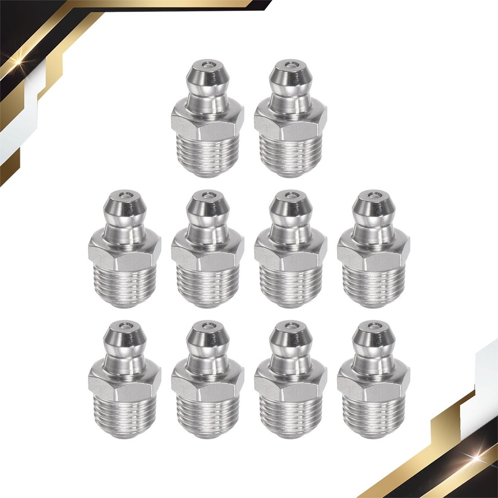 Stainless Steel Straight Grease Fitting 1/8-28″ Thread Hydraulic Grease 10Pcs