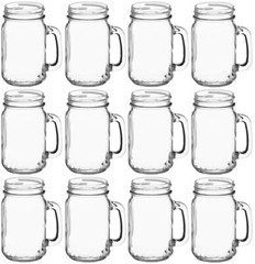 OCS Parts 12-Pack Glass Mason Jar Cups with Handle | 5.5″ 16-Ounce Jugs