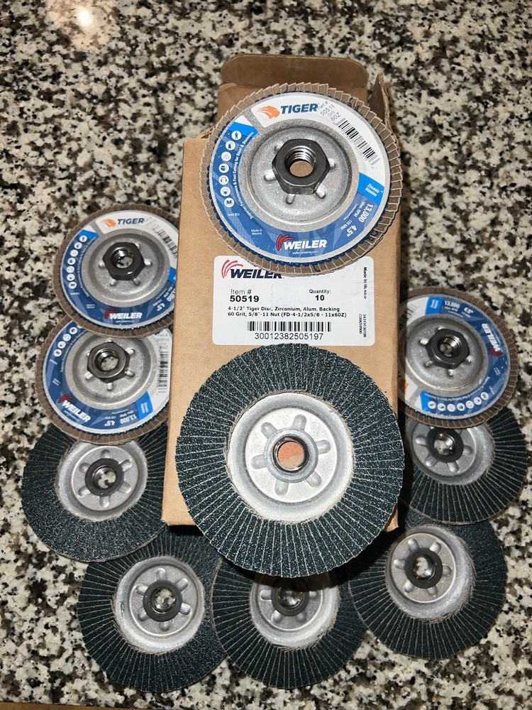 Weiler 50519 Tiger Type 29 Flap Disc Zirconia 60 Grit 4-1/2″ 5/8-11 Box Of 10