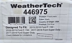 WeatherTech 446975 FloorLiner Mat 2nd Row 15-24 Ford F150 Super Duty