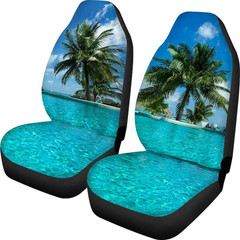Tropical Hawaiian Palm Tree Printed Front Seat Cover 2 Pcs, Universal Vehicle Se