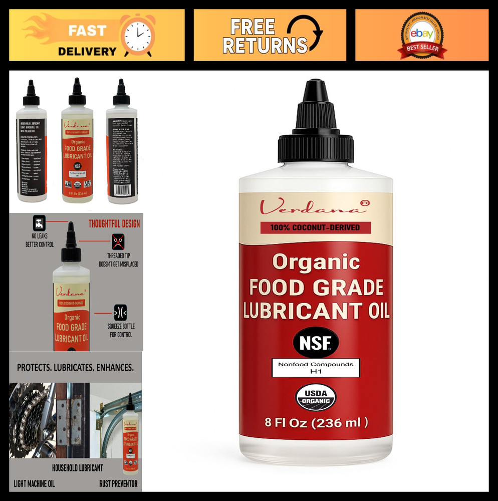 Organic Food Grade Lubricant Oil – NSF H1, Non-GMO, Petroleum-Free – 8 Fl Oz for