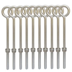 10PC 1/2″ x 8″ SS Forge Style Marine Wire Turned Eye Bolt Nut Washers 250 Lb Cap