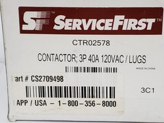 SERVICE FIRST CTR02578 CONTACTOR 3P 40A 120V 50/60HZ NIB