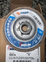 Weiler 50519 Tiger Type 29 Flap Disc Zirconia 60 Grit 4-1/2″ 5/8-11 Box Of 10