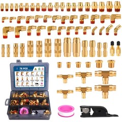 76 PCS Brass DOT Air Brake Line Fittings, 1/4″ 3/8″ 1/2″ Push to Connect Fitting