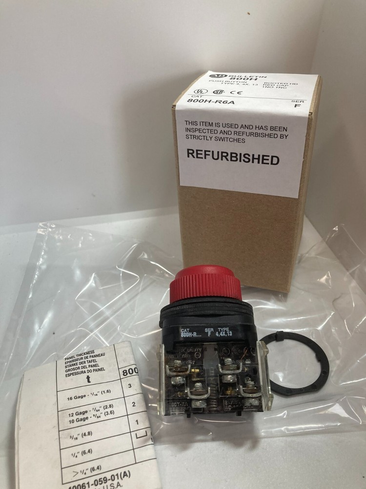 ALLEN BRADLEY 800H-R6A PUSHBUTTON BOOTED RED 1NO/1NC SERIES F