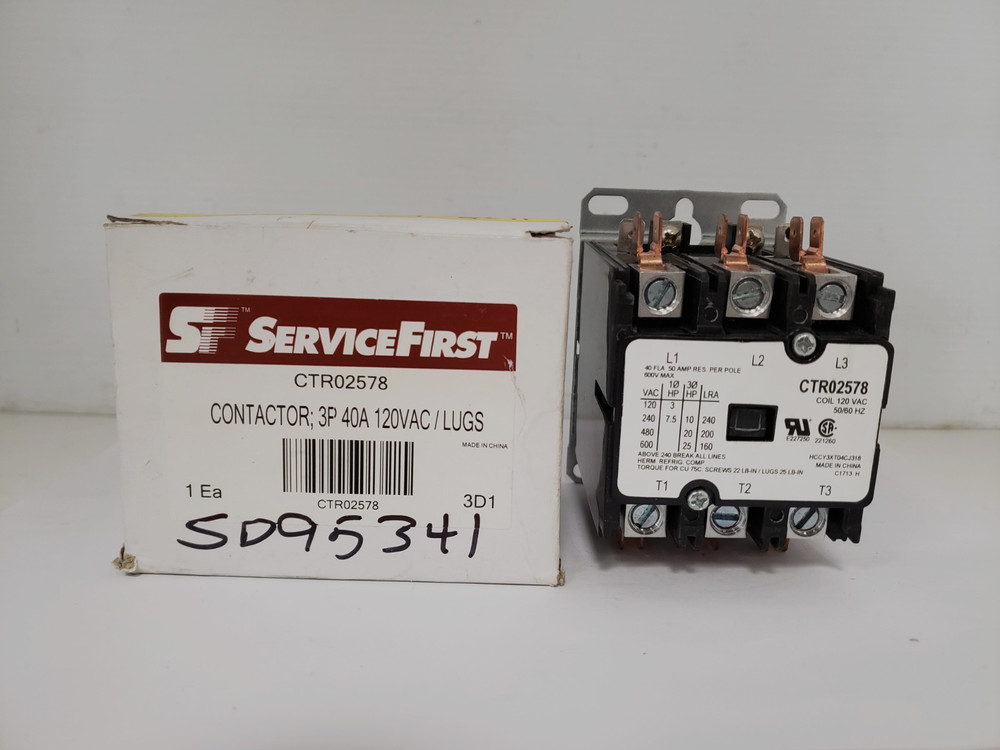 SERVICE FIRST CTR02578 CONTACTOR 3P 40A 120V 50/60HZ NIB
