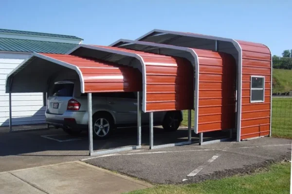 multiple sizes of a red carport stacked within each other