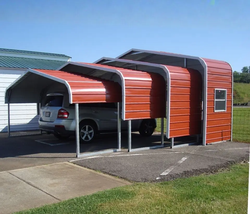multiple sizes of a red carport stacked within each other